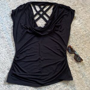 Strappy Cowl Neck Top Ruched Waistline Sz L